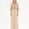 Langes Kleid mit V-Ausschnitt aus Crêpe-Satin Langes Kleid mit V-Ausschnitt aus Crêpe-Satin