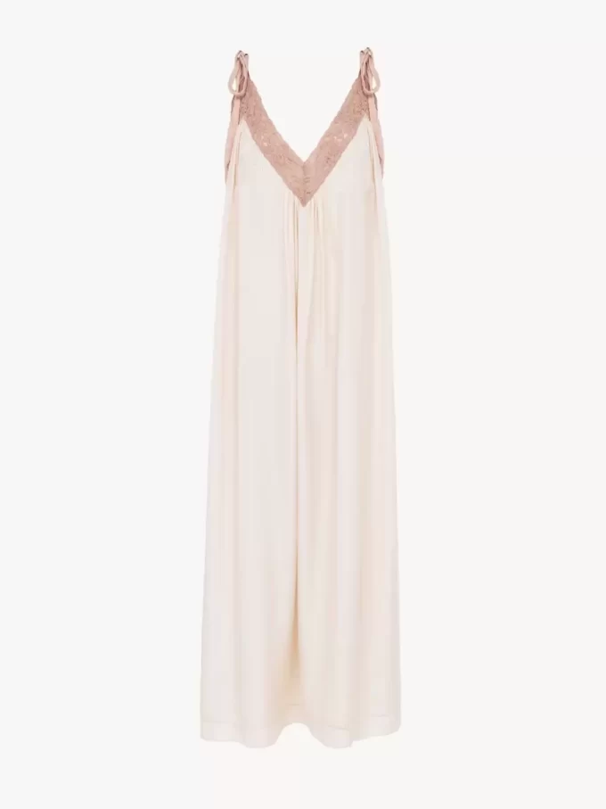 Langes Unterkleid aus Habotai-Seide und Spitze Langes Unterkleid aus Habotai-Seide und Spitze