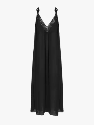 Langes Unterkleid aus Seidencharmeuse und Spitze