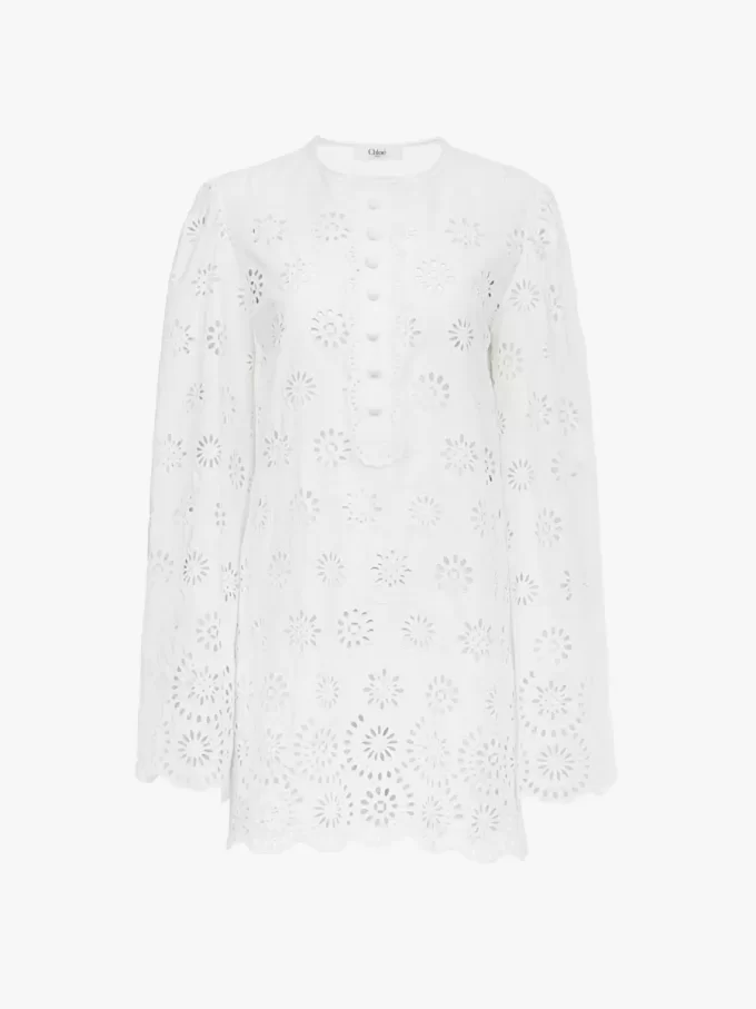Langärmliges Minikleid aus Baumwoll-Voile Langärmliges Minikleid aus Baumwoll-Voile