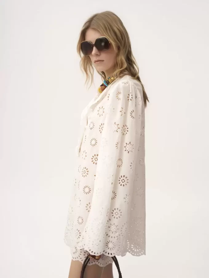 Langärmliges Minikleid aus Baumwoll-Voile Langärmliges Minikleid aus Baumwoll-Voile