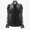 Lavallière-Top mit Puffärmeln aus floralem Spitzen-Jacquard Lavallière-Top mit Puffärmeln aus floralem Spitzen-Jacquard