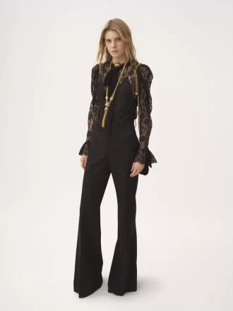 Lavallière-Top mit Puffärmeln aus floralem Spitzen-Jacquard