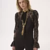 Lavallière-Top mit Puffärmeln aus floralem Spitzen-Jacquard Lavallière-Top mit Puffärmeln aus floralem Spitzen-Jacquard