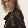 Lavallière-Top mit Puffärmeln aus floralem Spitzen-Jacquard Lavallière-Top mit Puffärmeln aus floralem Spitzen-Jacquard