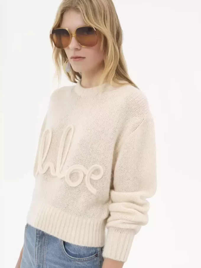 Logo-Pullover aus Alpakawolle und Seide Logo-Pullover aus Alpakawolle und Seide