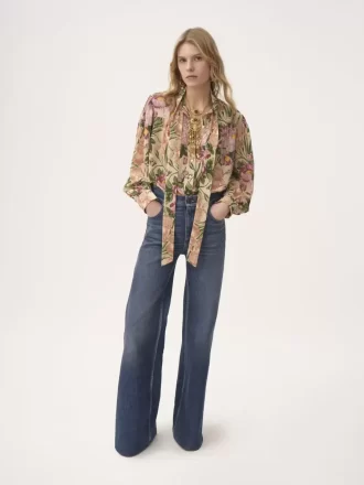 Maxi-Lavallière-Bluse mit Raffungen aus Crêpe de Chine