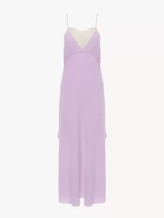 Midikleid mit dünnen Trägern aus Crêpe de Chine und Spitze