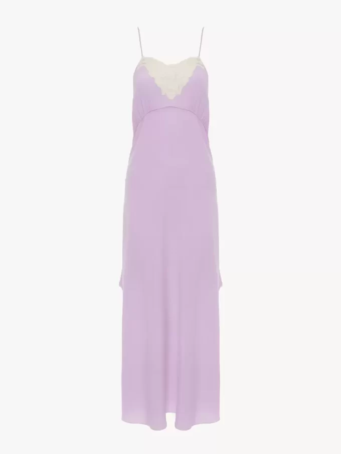 Midikleid mit dünnen Trägern aus Crêpe de Chine und Spitze Midikleid mit dünnen Trägern aus Crêpe de Chine und Spitze
