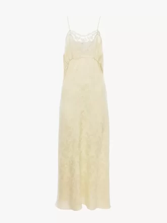 Midikleid mit dünnen Trägern aus Seidenjacquard und Spitze