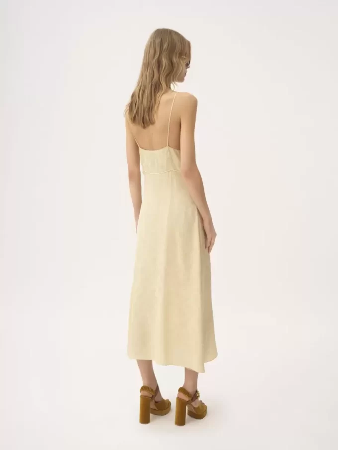 Midikleid mit dünnen Trägern aus Seidenjacquard und Spitze Midikleid mit dünnen Trägern aus Seidenjacquard und Spitze