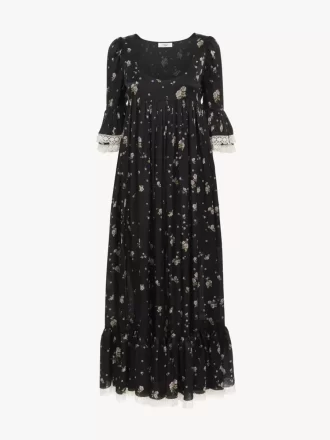 Midikleid mit U-Ausschnitt aus Seidencharmeuse und Spitze