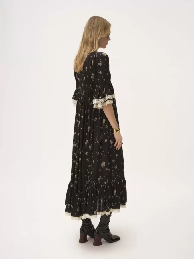 Midikleid mit U-Ausschnitt aus Seidencharmeuse und Spitze
