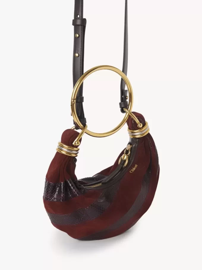 Mini-Armband-Hobo-Tasche aus Wildleder und Schlangenhaut Mini-Armband-Hobo-Tasche aus Wildleder und Schlangenhaut