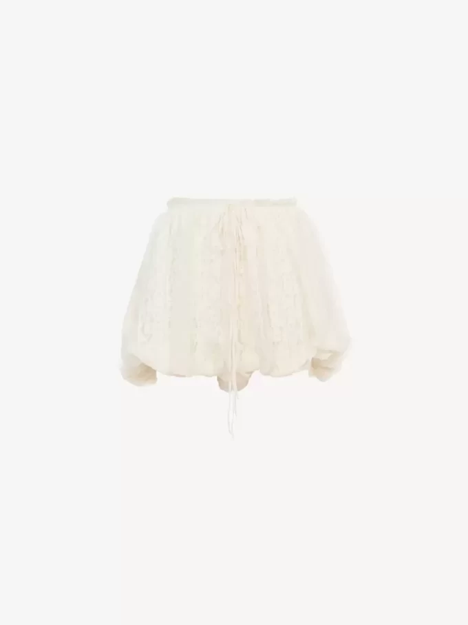Mini-Bloomer-Shorts aus Seidenmousseline mit floraler Spitze Mini-Bloomer-Shorts aus Seidenmousseline mit floraler Spitze