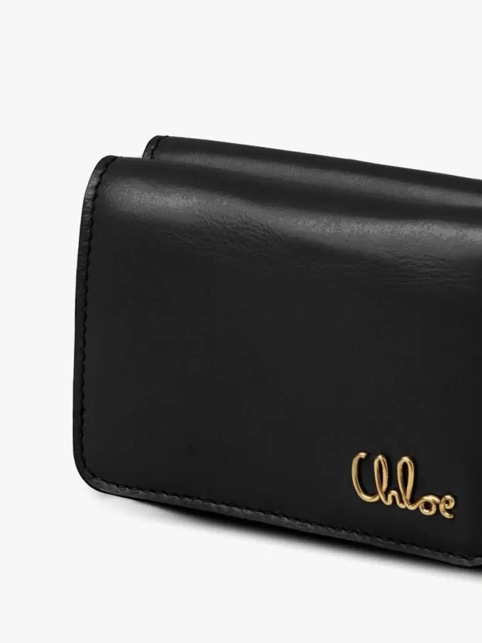 Mini Chloé Iconic Dreifachfalttasche aus glänzendem Leder