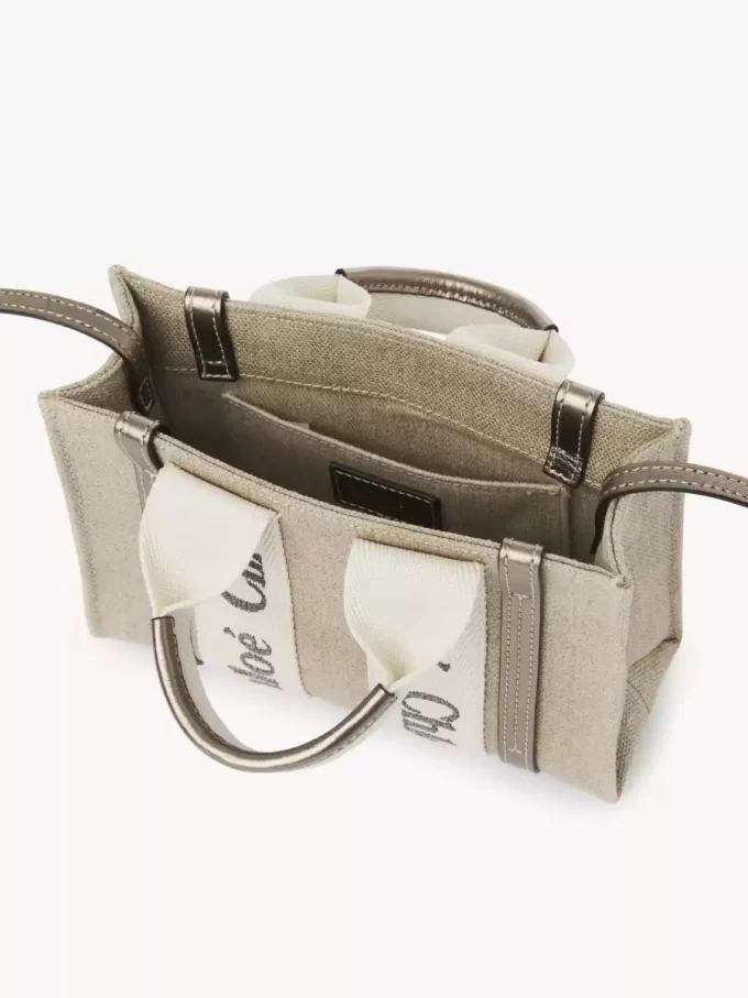 Mini-Einkaufstasche „Woody“ aus Leinen und Leder Mini-Einkaufstasche „Woody“ aus Leinen und Leder