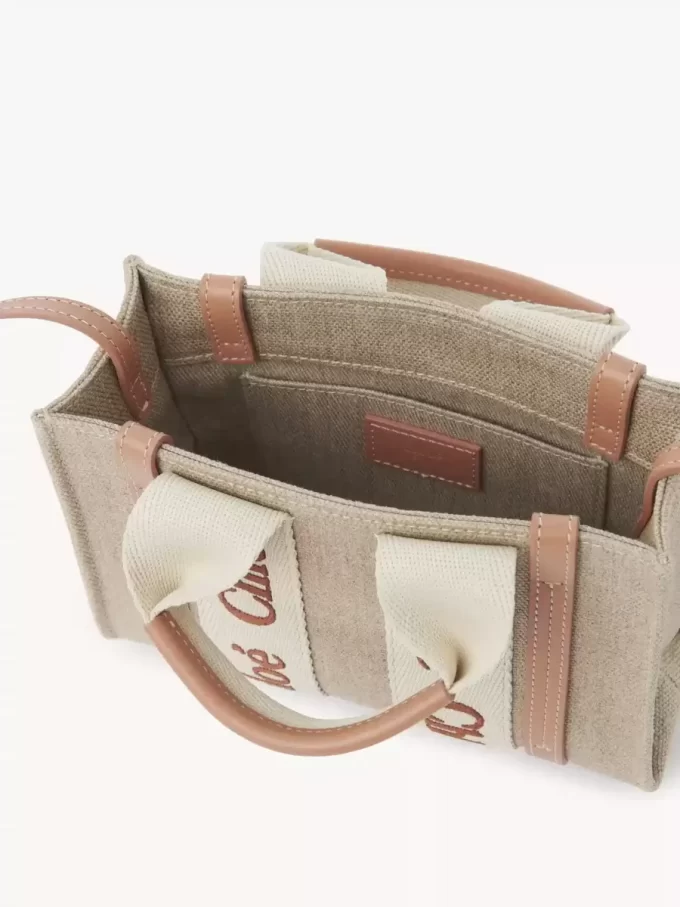 Mini-Einkaufstasche „Woody“ aus Leinen und Leder
