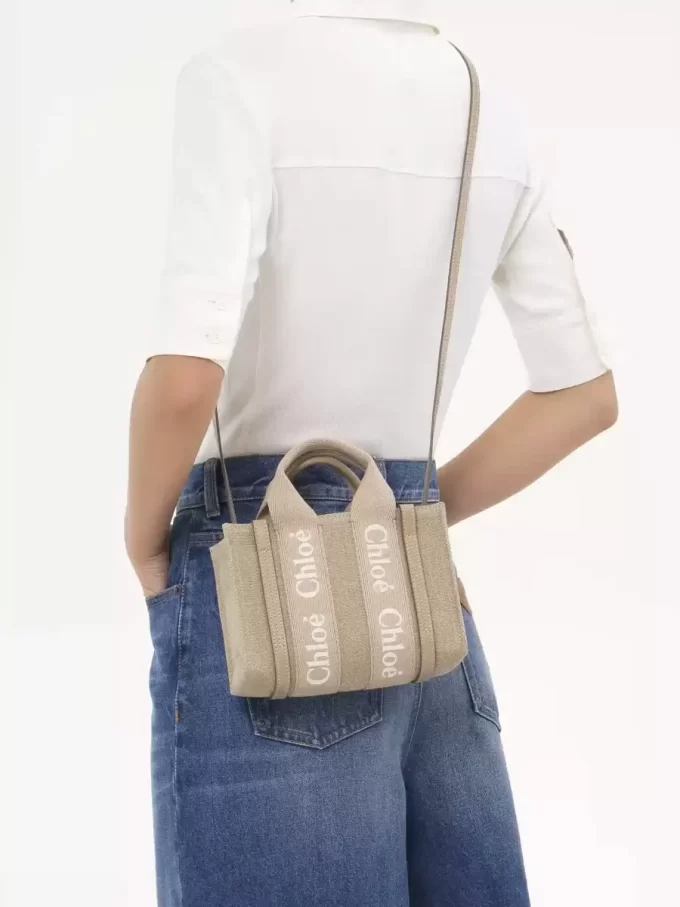 Mini-Einkaufstasche „Woody“ aus Leinen und Leder