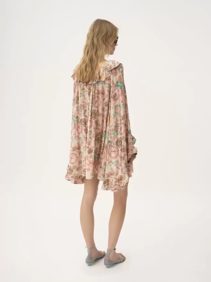 Minikleid mit eckigem Ausschnitt und Rüschen aus Crêpe de Chine Minikleid mit eckigem Ausschnitt und Rüschen aus Crêpe de Chine