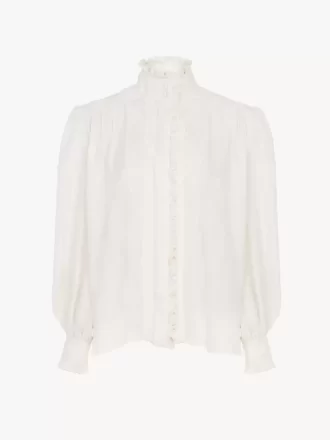Oversize-Rüschenbluse aus Seidenjacquard