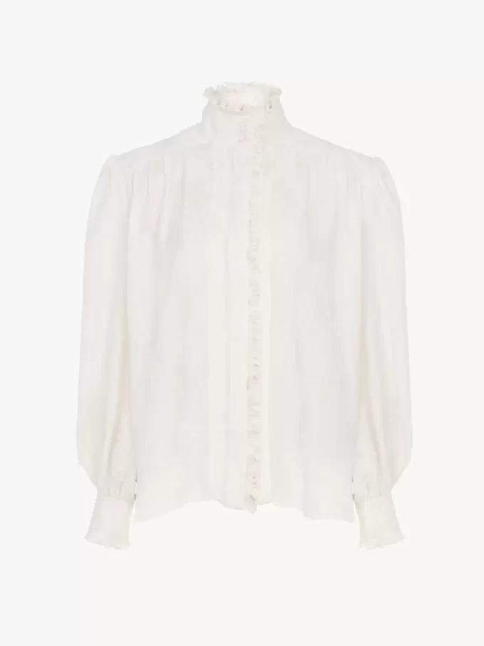Oversize-Rüschenbluse aus Seidenjacquard Oversize-Rüschenbluse aus Seidenjacquard