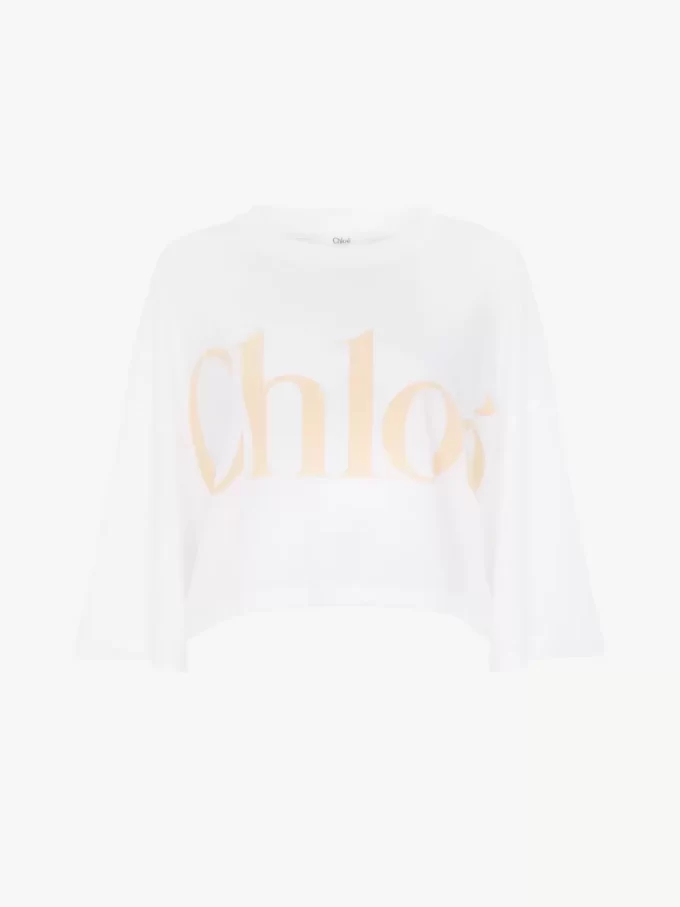 Oversized-T-Shirt mit kurzem Logo aus Baumwolljersey Oversized-T-Shirt mit kurzem Logo aus Baumwolljersey