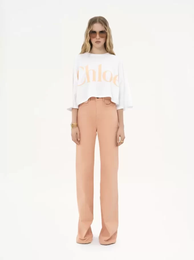 Oversized-T-Shirt mit kurzem Logo aus Baumwolljersey Oversized-T-Shirt mit kurzem Logo aus Baumwolljersey