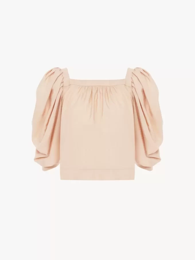 Plissiertes Top mit Puffärmeln aus Seidenpopeline Plissiertes Top mit Puffärmeln aus Seidenpopeline