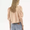 Plissiertes Top mit Puffärmeln aus Seidenpopeline Plissiertes Top mit Puffärmeln aus Seidenpopeline
