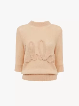 Pullover mit Logo und Ellenbogenärmeln aus Alpakawolle und Seidenstrick