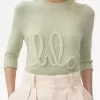 Pullover mit Logo und Ellenbogenärmeln aus Alpakawolle und Seidenstrick Pullover mit Logo und Ellenbogenärmeln aus Alpakawolle und Seidenstrick