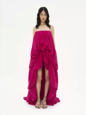 Ärmelloser Jumpsuit mit hohem Bund aus gewaschenem Seidenpongé