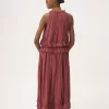 Ärmelloses langes Kleid aus gewaschenem Seidenpongé Ärmelloses langes Kleid aus gewaschenem Seidenpongé