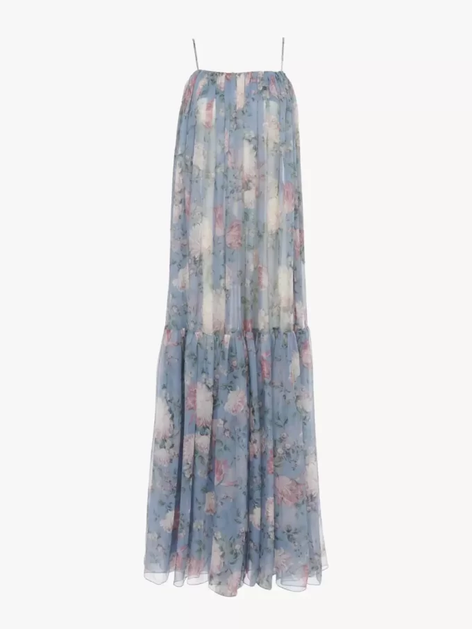 Ärmelloses langes Kleid aus Seidenmousseline Ärmelloses langes Kleid aus Seidenmousseline