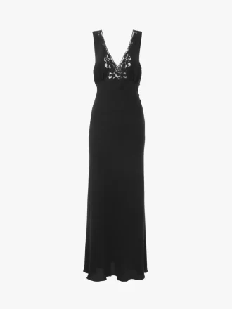 Ärmelloses Säulenkleid aus Seidenjacquard und Spitze