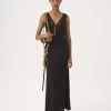 Ärmelloses Säulenkleid aus Seidenjacquard und Spitze Ärmelloses Säulenkleid aus Seidenjacquard und Spitze