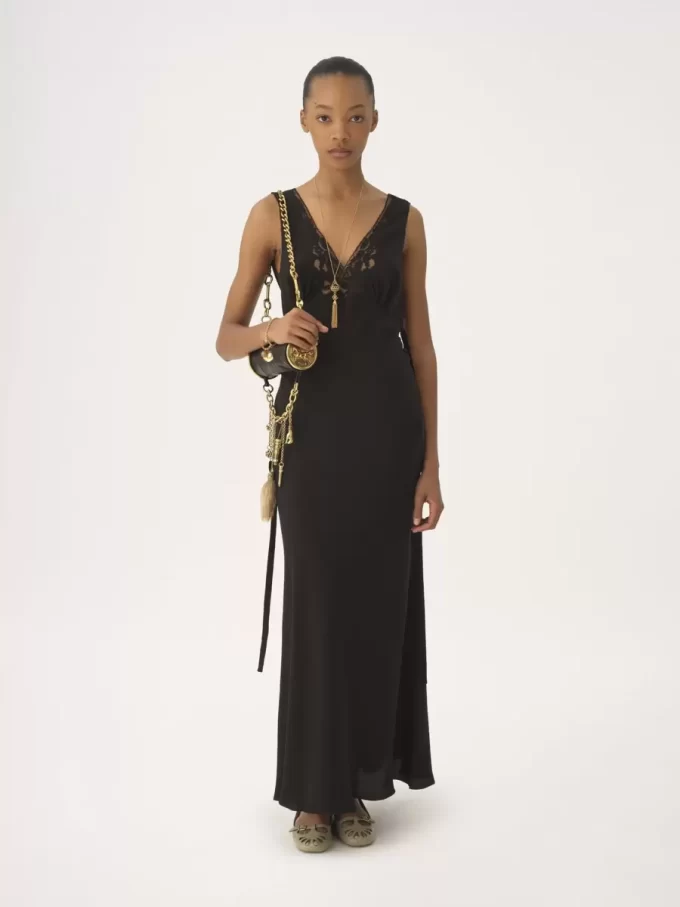 Ärmelloses Säulenkleid aus Seidenjacquard und Spitze Ärmelloses Säulenkleid aus Seidenjacquard und Spitze