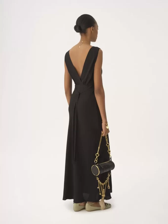 Ärmelloses Säulenkleid aus Seidenjacquard und Spitze Ärmelloses Säulenkleid aus Seidenjacquard und Spitze