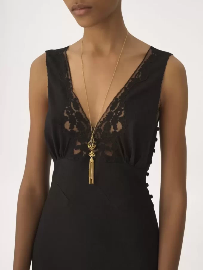 Ärmelloses Säulenkleid aus Seidenjacquard und Spitze Ärmelloses Säulenkleid aus Seidenjacquard und Spitze