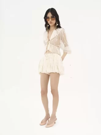 Mini-Bloomer-Shorts aus Seidenmousseline mit floraler Spitze