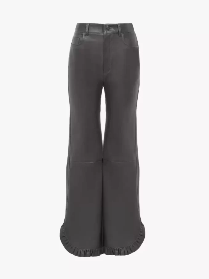 Schlaghose mit Rüschen aus Leder Schlaghose mit Rüschen aus Leder