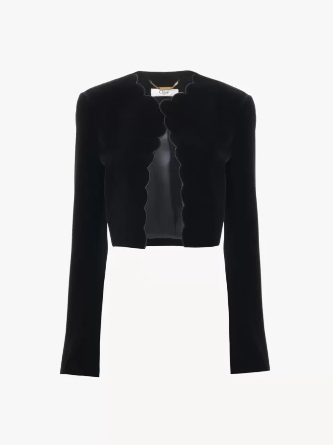 Spencer-Jacke mit Wellenkante aus Samt Spencer-Jacke mit Wellenkante aus Samt