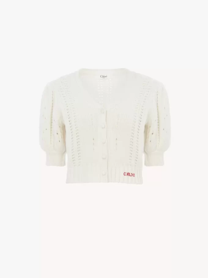 Strickjacke mit Puffärmeln aus Woll- und Kaschmirstrick Strickjacke mit Puffärmeln aus Woll- und Kaschmirstrick