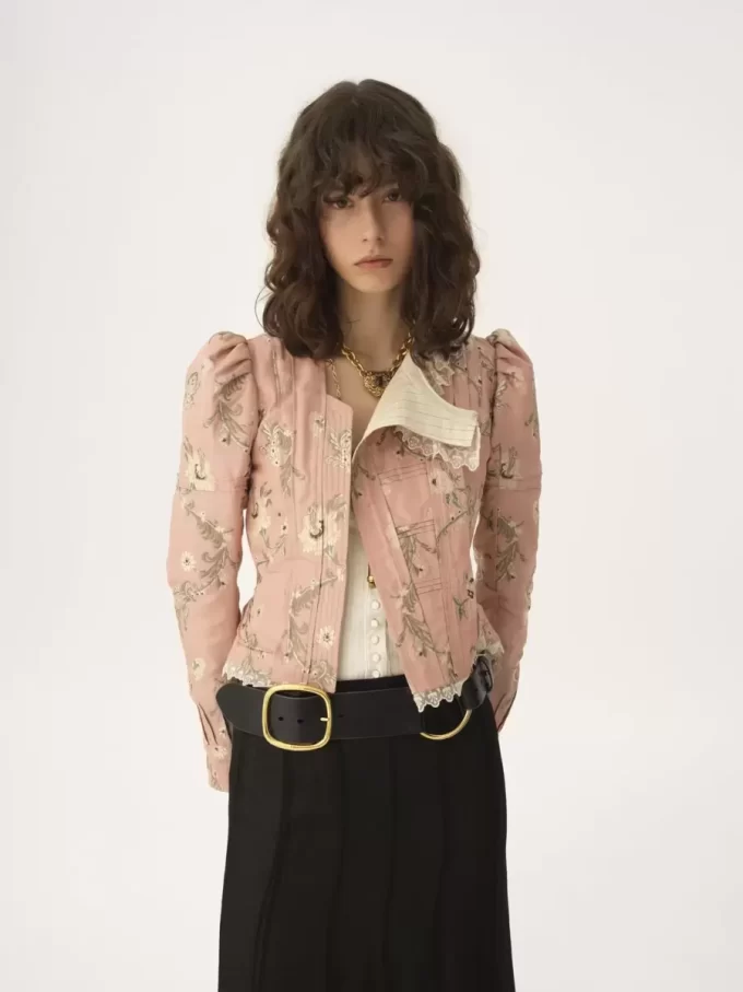 Taillierte Jacke aus Taft-Jacquard und Spitze Taillierte Jacke aus Taft-Jacquard und Spitze