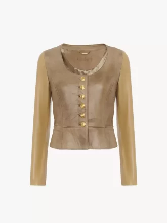 Taillierte Jacke mit U-Ausschnitt aus Leder