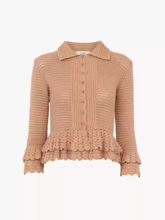 Taillierter Cardigan mit Rüschen aus Häkelstrick