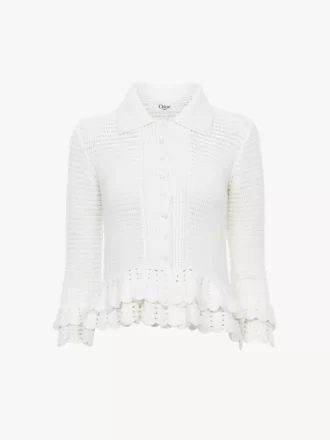 Taillierter Cardigan mit Rüschen aus Häkelstrick