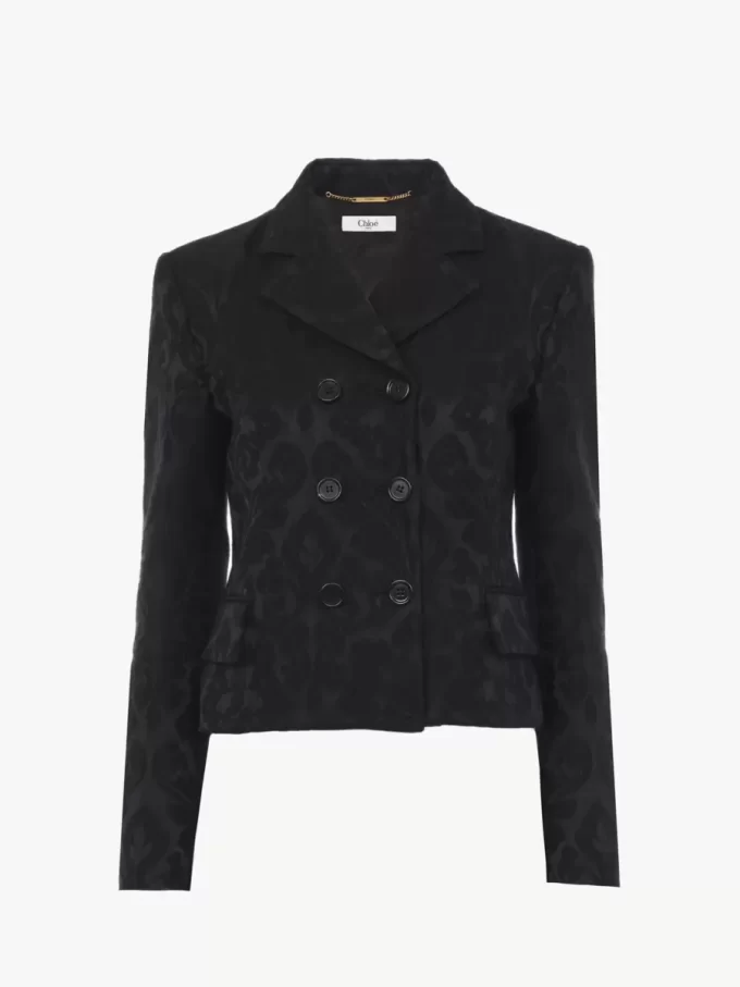 Zweireihige taillierte Jacke aus Jacquard-Wollmischung Zweireihige taillierte Jacke aus Jacquard-Wollmischung