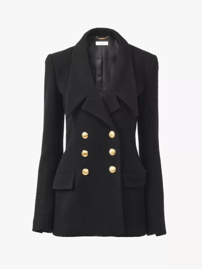 Zweireihige Tailored-Jacke aus Wollbouclette Zweireihige Tailored-Jacke aus Wollbouclette